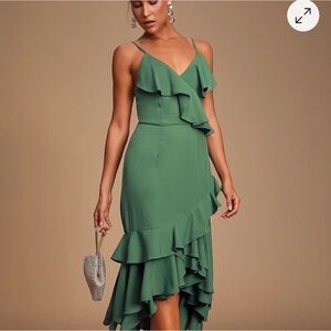 Lulus Asymmetrical Green Ruffle Dress XS